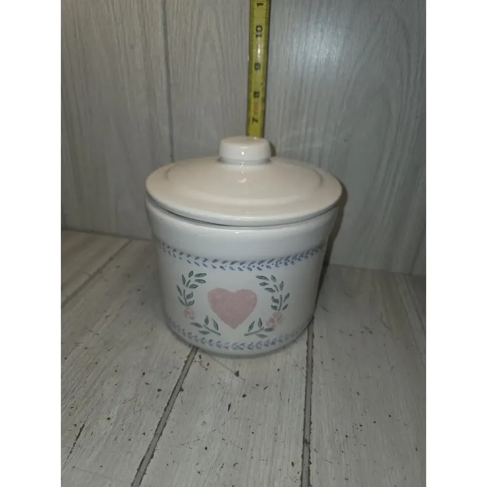 Vintage Pink Heart Flower Croc Canister USA Made 7